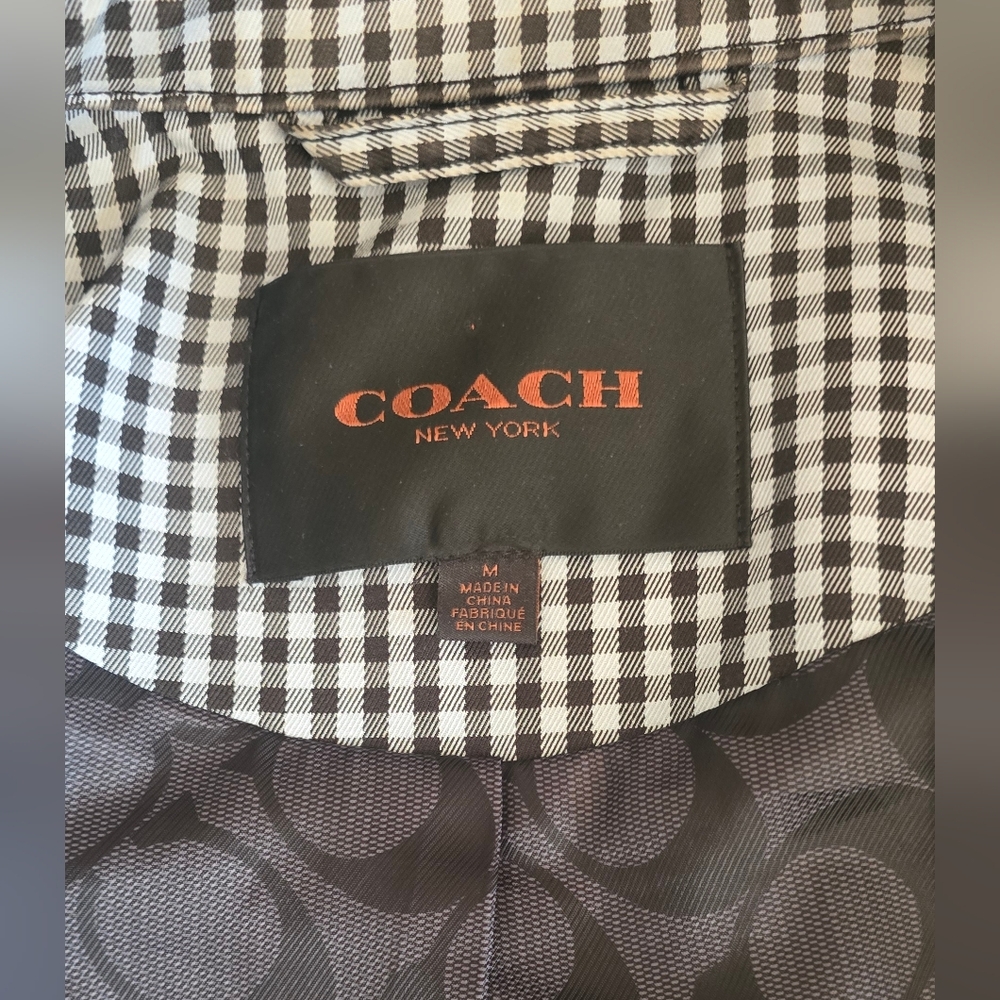 Coach Gingham Checked Short Trench Coat Medium Raincoat Gingham Plaid - Picture 10 of 14